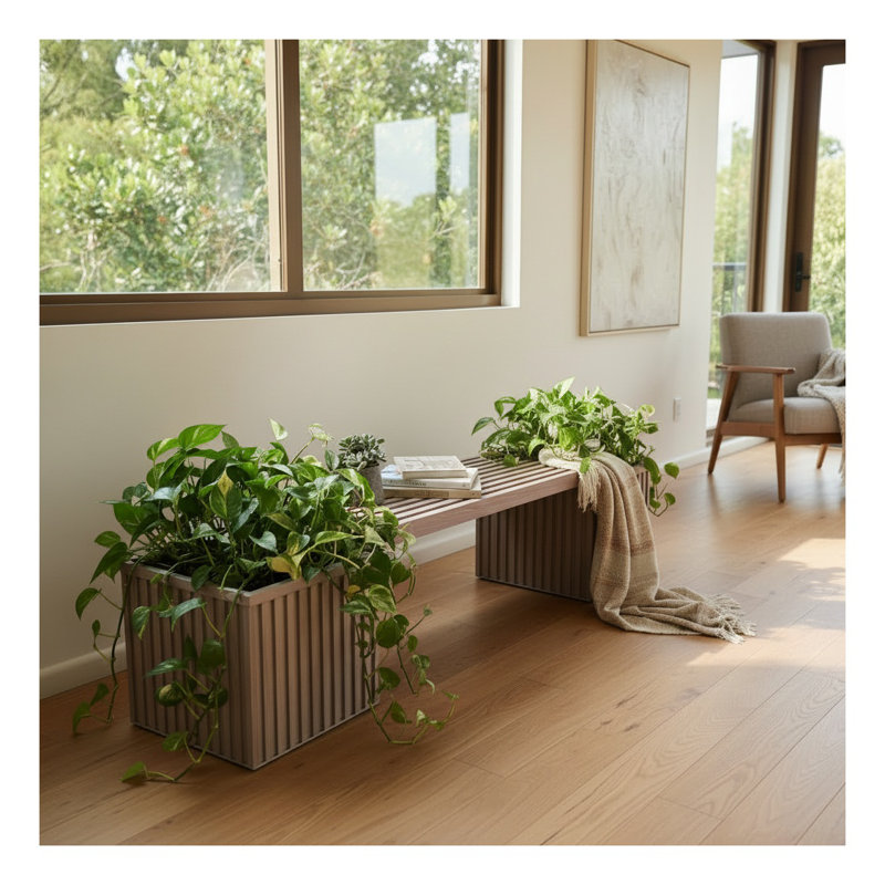 Banc de jardin en bois brun cendré 76 pouces Grove - Sièges d'extérieur modernes avec drainage pour jardin, terrasse et cour