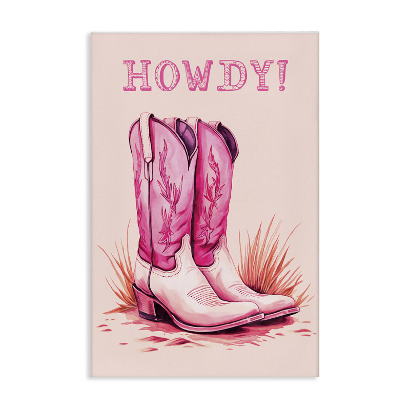 Art mural sur toile rose avec bottes de cow-boy par Andrea Haase, H 45 po x l 30 po