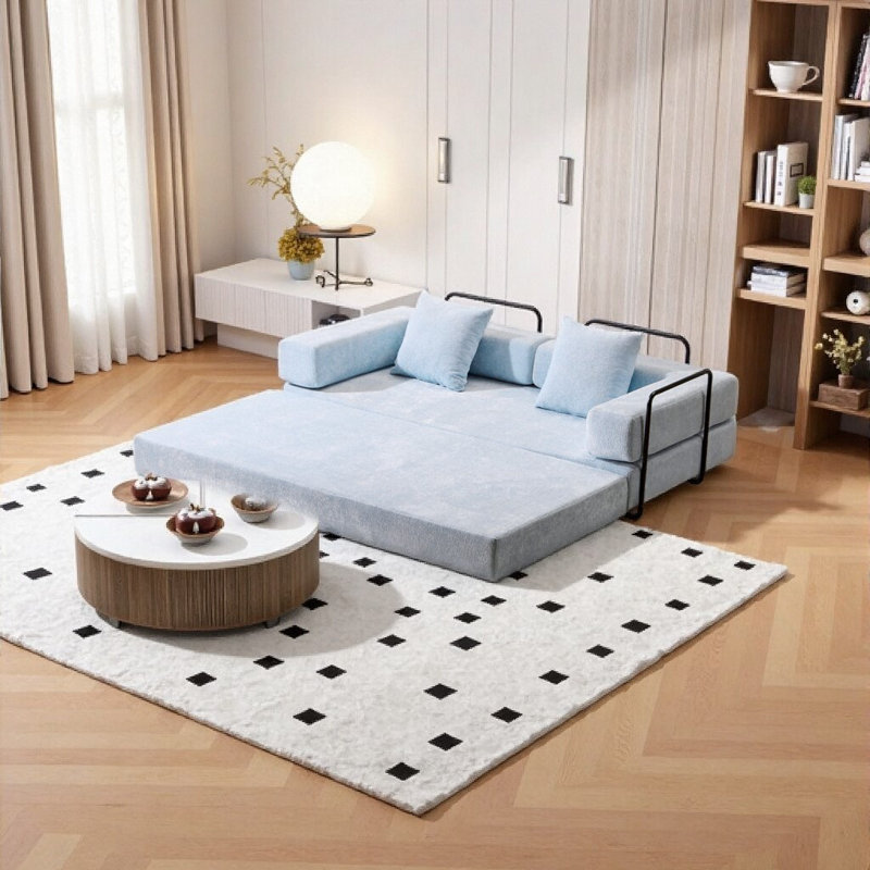 Canapé-lit futon convertible - Revêtement en chenille double mode avec rembourrage en mousse de qualité supérieure, Bleu