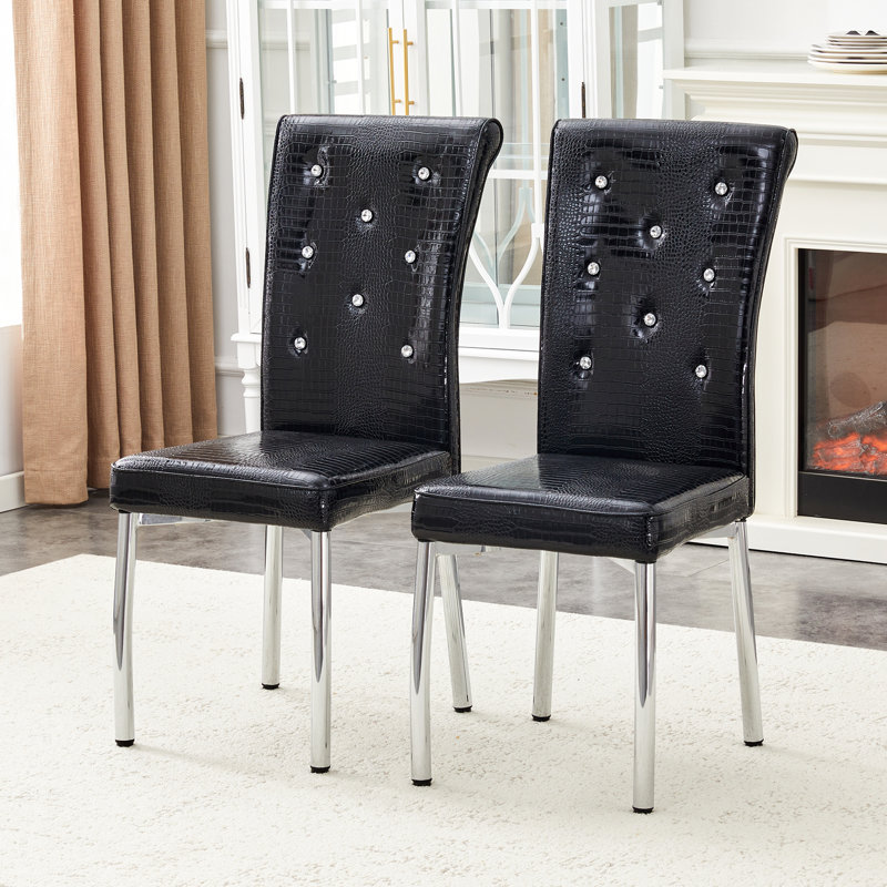Chaises de salle à manger modernes avec ensemble de ressorts rembourrés en similicuir, 2, Noir, Argent argent
