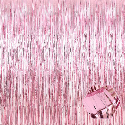 39.37 x 78.74 Inch Pink Fringe Backdrop Metallic Tinsel Foil Fringe Streamers Background for Photo Booth Birthday Wedding Bridal Shower Party Decorations