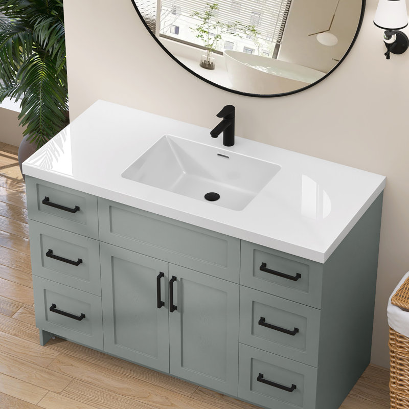  48 po X P 22 po D Comptoir de meuble-lavabo rectangulaire blanc à surface solide avec comptoir épais