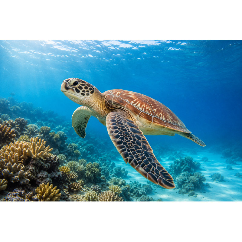«Sea Turtle Reef», art mural toile tropicale, 30"H x 40"W x 1.5"D