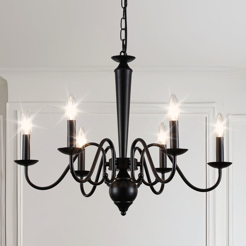 Luminaire suspendu de style campagnard classique / traditionnel à 6 lumières à intensité variable de style chandelier noir pour îlot de cuisine