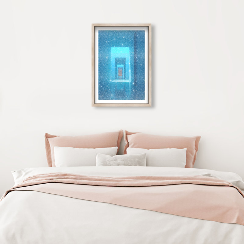 Cerulean Corridor II Shadowbox Abstract Print by Oliver Gal, Black Frame, 10 x 15, 17.5"H x 25.5"W, Natural Oak Shadowbox