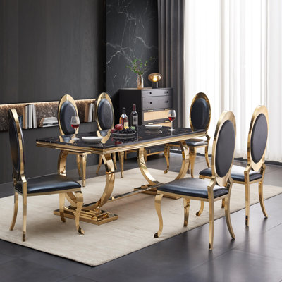 Ensemble de table de salle à manger 70,08 po Alcester, table de cuisine moderne pour 6 personnes (1 table et 6 chaises)