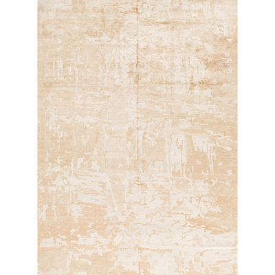 Wool Abstract Area Rug in White