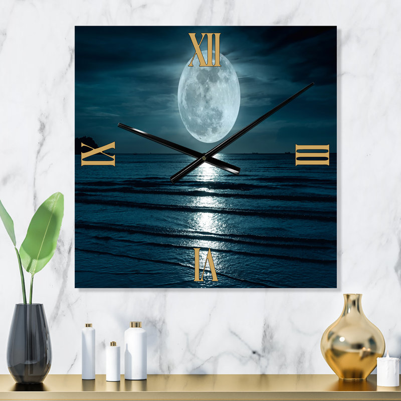 Super Moon Over The Sea I - Horloge murale moderne, Très grand