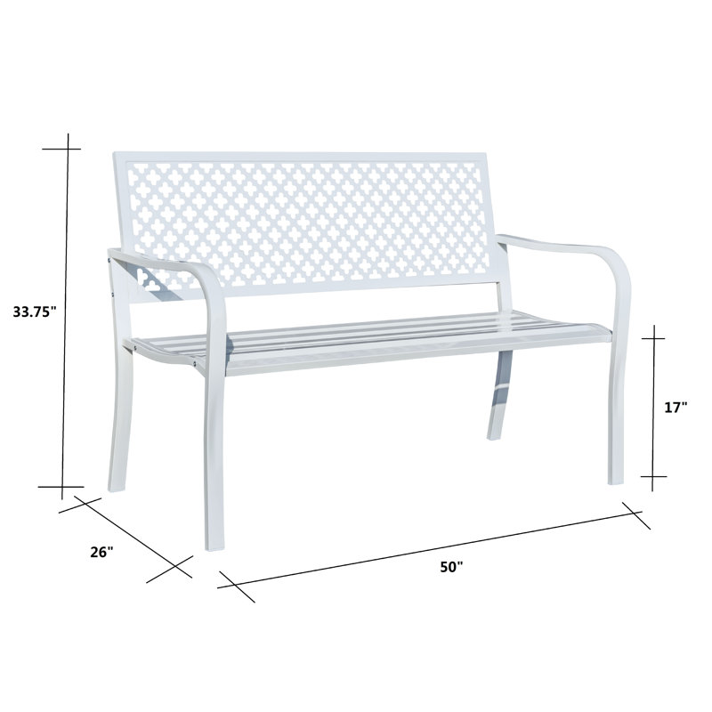 Banc de jardin tout en acier pour la détente, Blanc