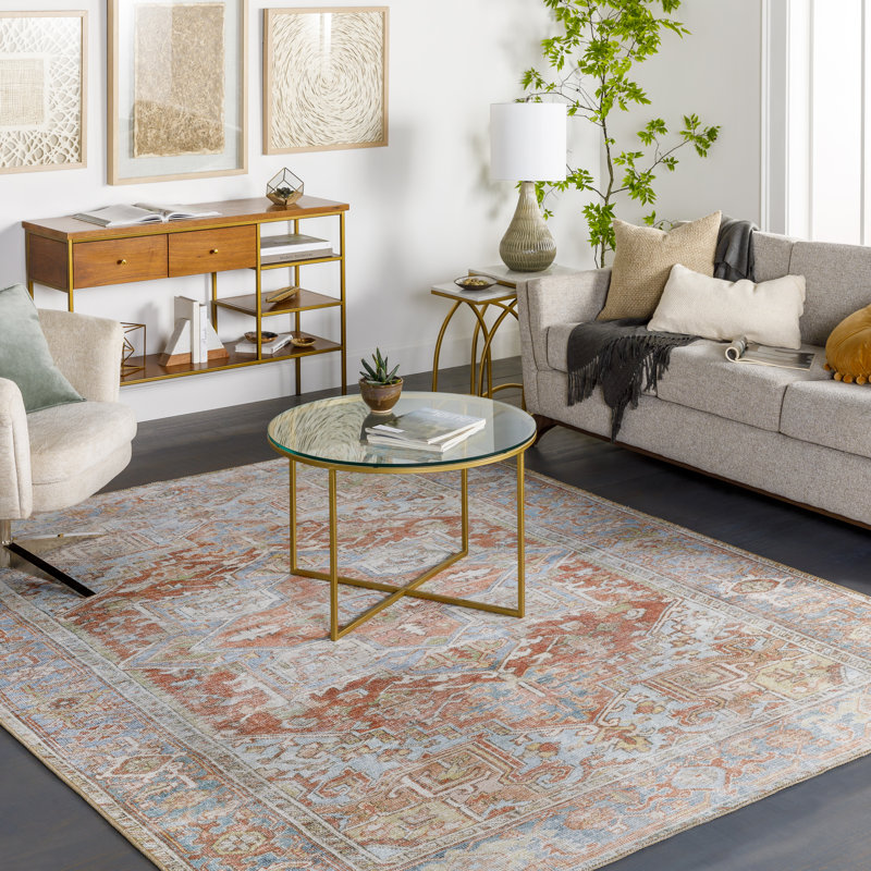 Tapis oriental brun / rouge brique lavable à la machine Chavarria, Rectangle de 7 pi 6 po x 9 pi 6 po