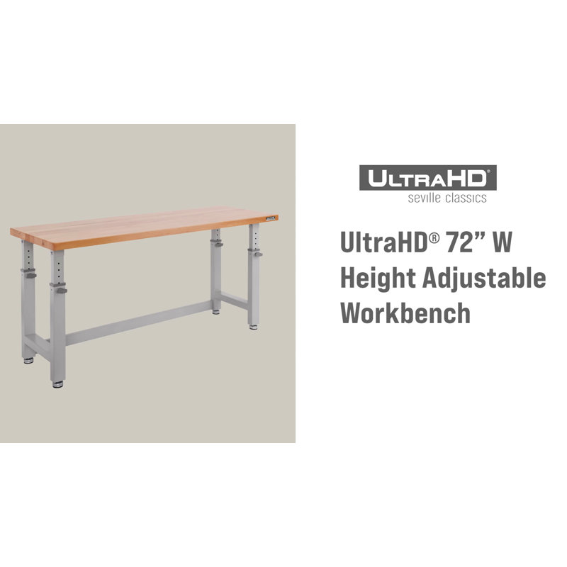 Adjustable Height Heavy-Duty Wood Top Workbench, 72" Graphite