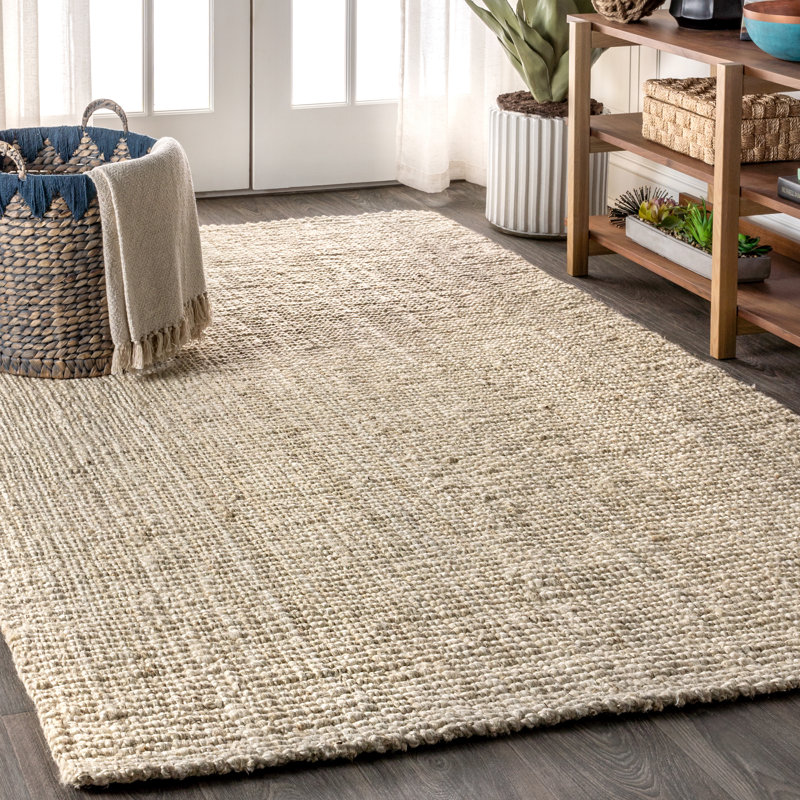 Tapis ivoire clair en jute tissé à la main Pata, Rectangle 10 pi x 14 pi