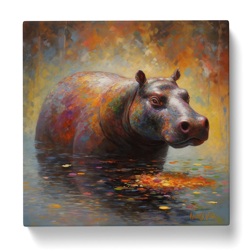 Hippo Neo-Impressionism - Wrapped Canvas, 35cm H x 35cm W x 3cm D