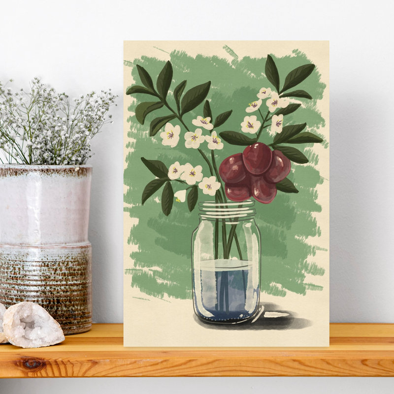 Fresh Flowers And Berries Rustic Vibrant Abstract Fruit Nature Wall Art Print 1 Piece Wrapped Canvas Wall Art