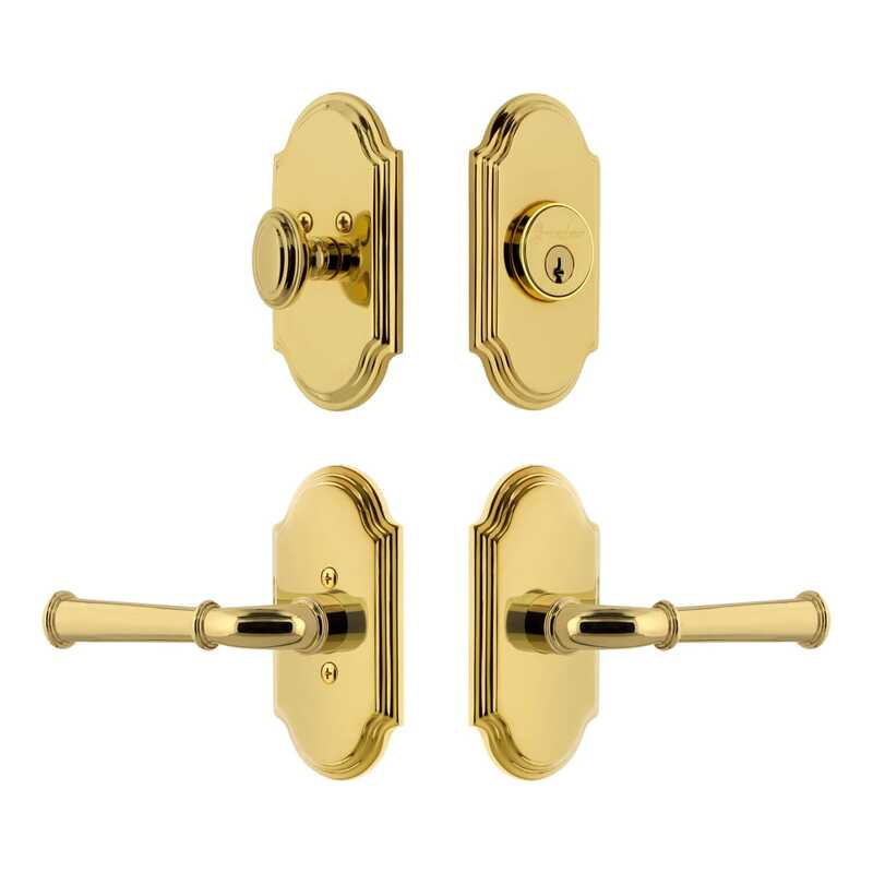Ensemble de petites plaques d'entrée Grandeur Arc avec levier Georgetown, 2.75", Laiton éternel, À gauche