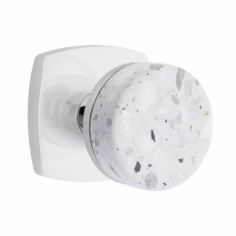Ensemble de boutons de confidentialité Emtek Select, rosette Urban Modern, tige conique, bouton Terrazzo clair, Chrome poli