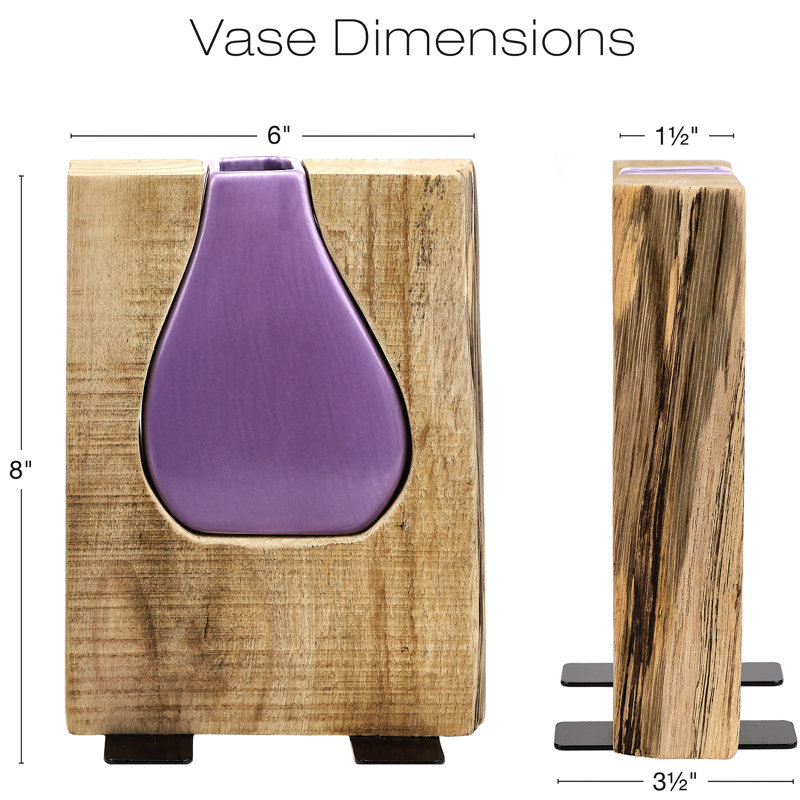 Vase en verre et bois - Vase à fleurs rustique, Mauve