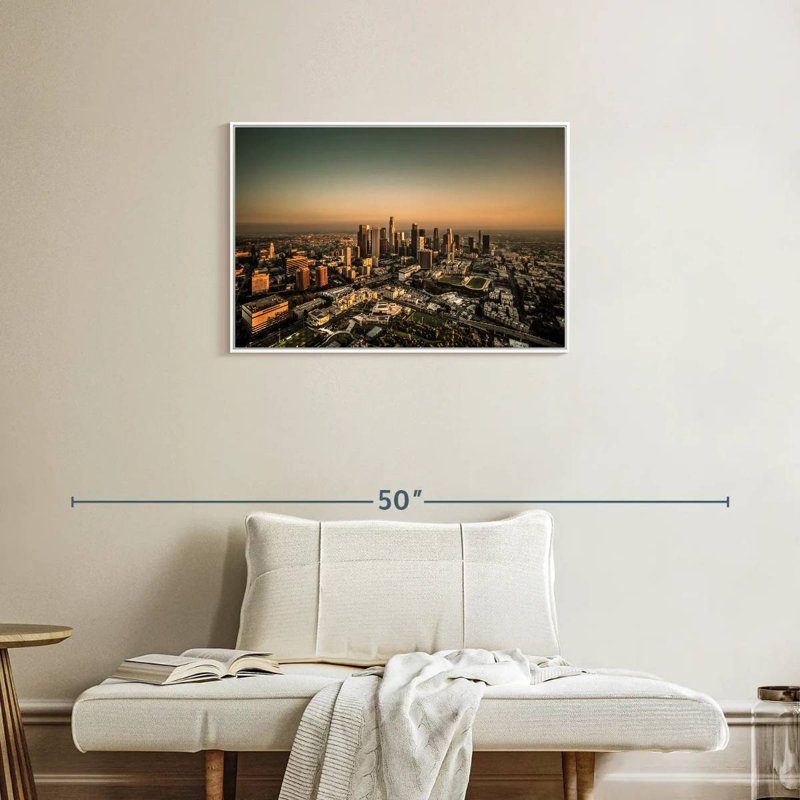 Los Angeles, ciel sépia, 31 po x 21 po, Cadre flottant blanc