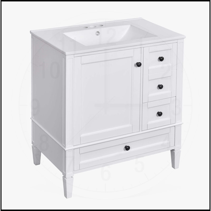 30 Inch Bathroom Vanity with Ceramic Sink, White