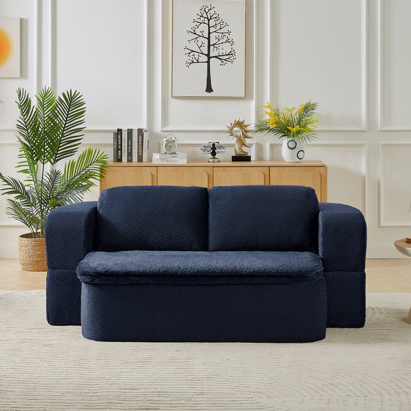 Convertible Sleeper Sofa, Modern Folding Futon Floor Foam Compression Sofa Bed Couch, Dark Blue