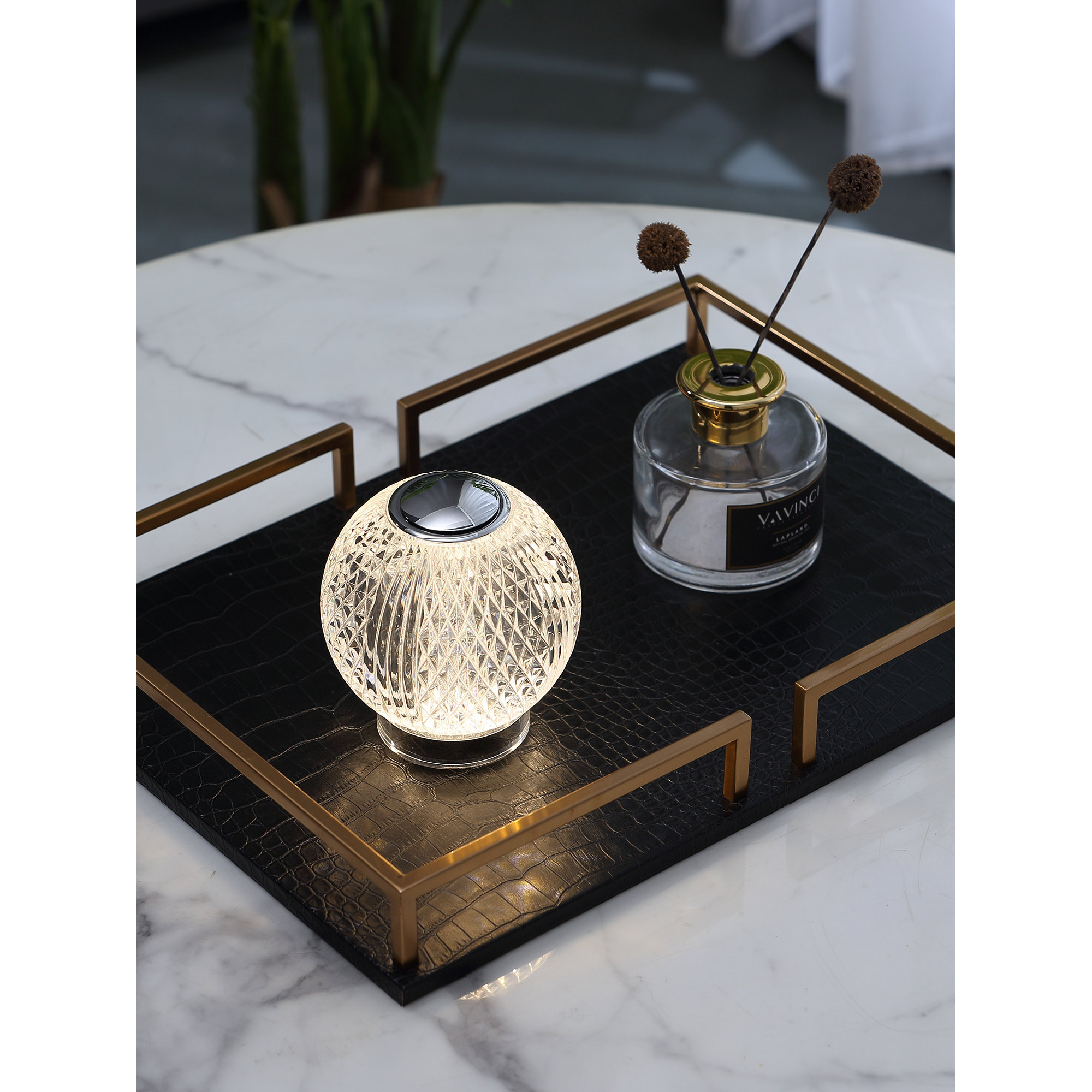 Marni Metal Globe Lamp, Polished Nickel, 4.38" H x 3.63" W x 3.63" D, Clear/Polished Nickel