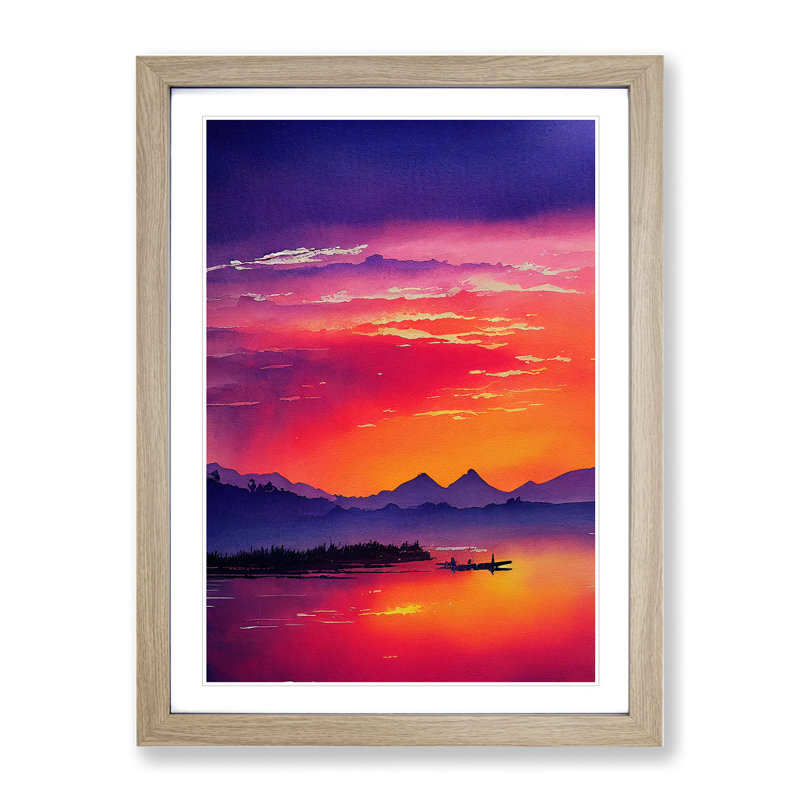 Sunset Over Mountains No.4 - Single Picture Frame Print, 34cm H x 25cm W x 2cm D, Oak Framed