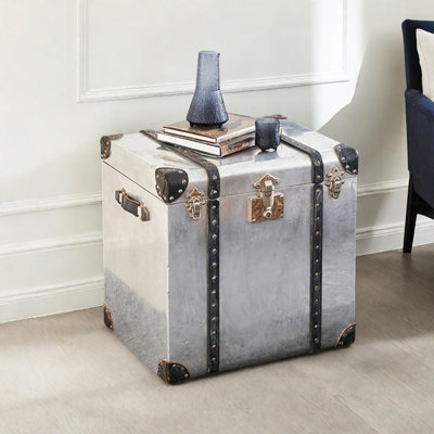 Small Silver Aluminum Distressed Accent Trunk