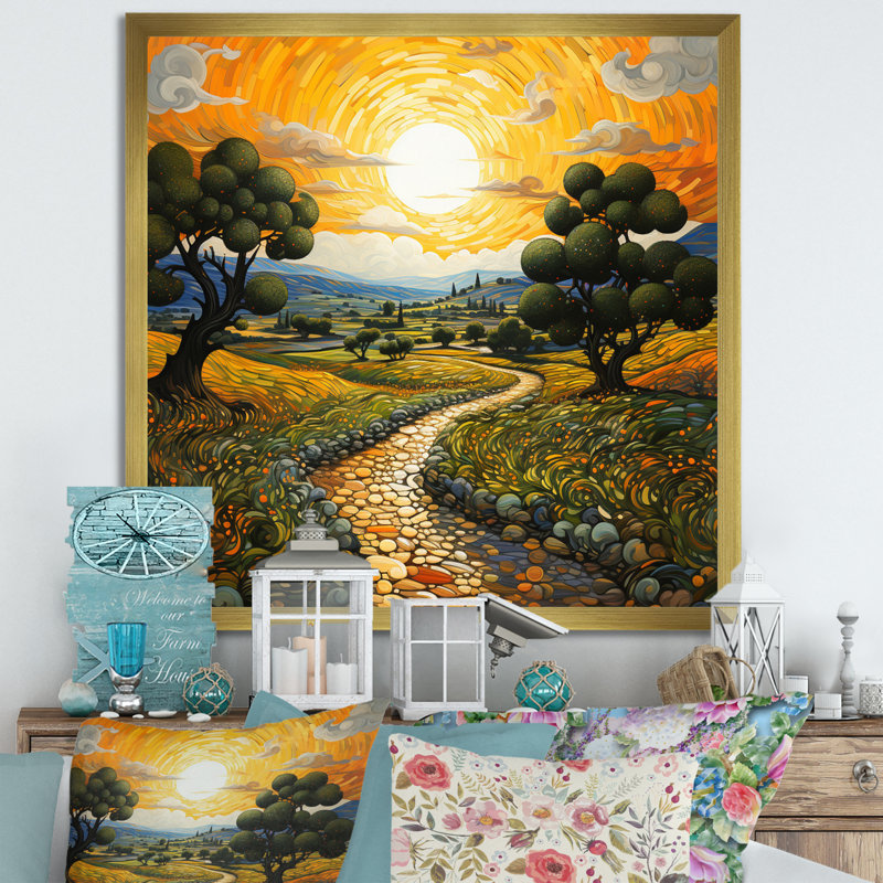 Vangogh Olive Grove in Province Painting Print, Gold, 36" H x 36" W, Picture Framed