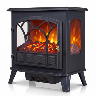3-Sided Glass View Electric Fireplace Heater - 950W/1850W Dual Heat, Adjustable Flame & Thermostat - Iron & Glass Build, Energy Efficient with UK Plug