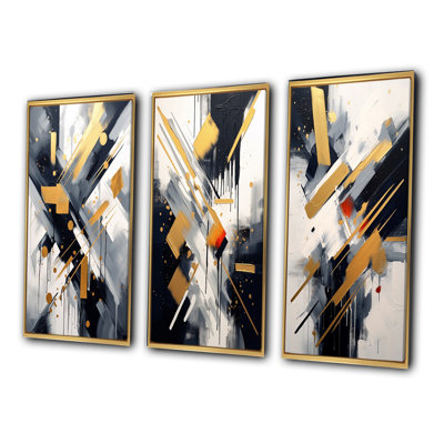 «Black And Gold Profondeur Corner», 3 pièces sur toile