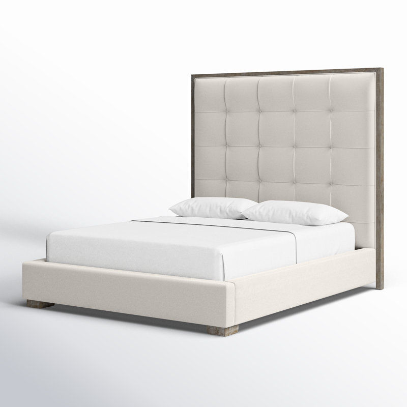 Lit plateforme tapissier Mandoline, Grand, Ivoire
