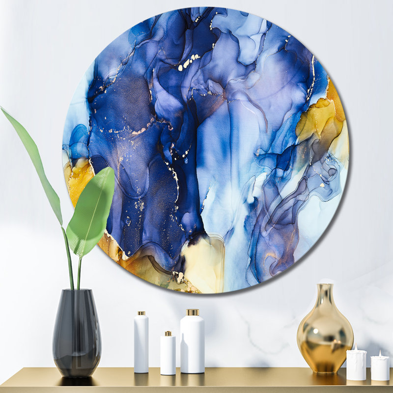 «Blue Luxury Abstract Fluid Art III», art mural moderne en métal, H 11 po x l 11 po x P 1 po