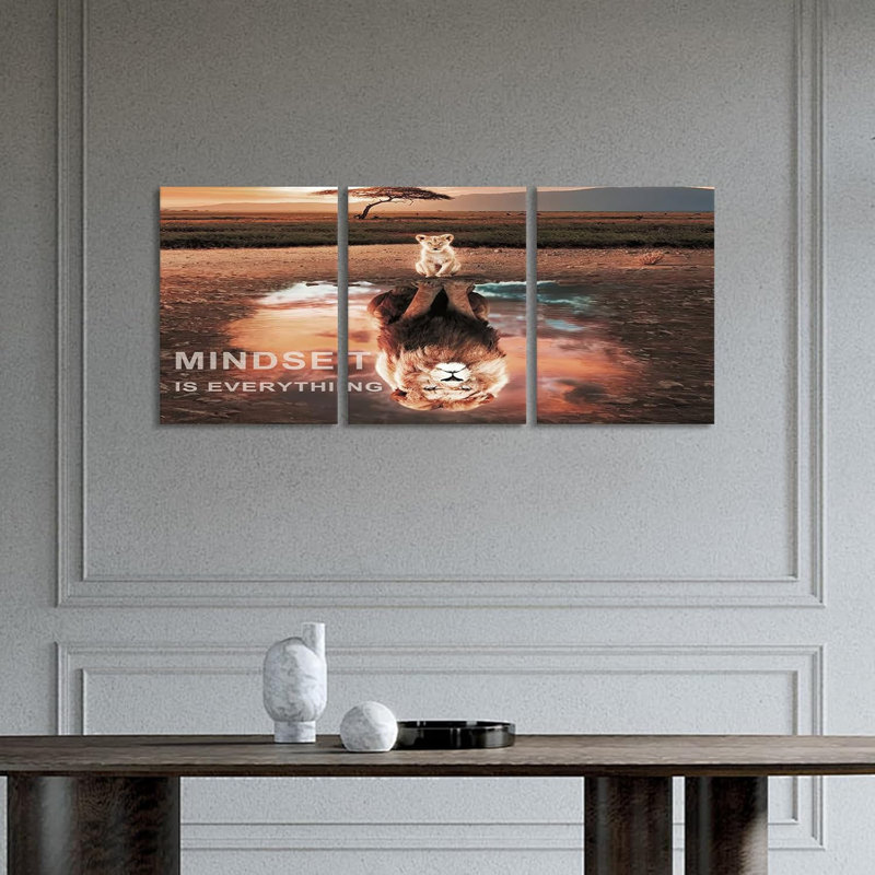 «Mindset Is Everything», art mural Lion, art mural sur toile, œuvres d'art inspirantes, affiches à cadre en bois, salon, chambre à coucher, bureau, lieux de travail