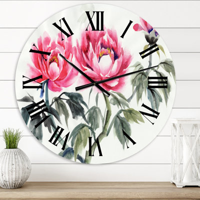Branche de pivoines mauves rétro - horloge murale traditionnelle