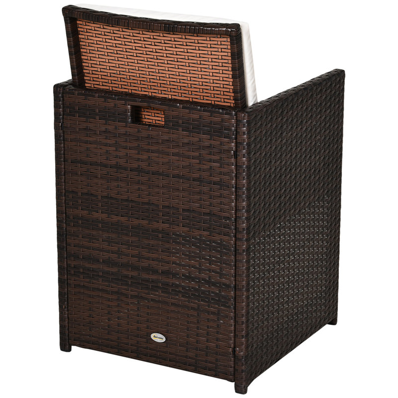 Aarolyn 2 Seater Rattan Cube Garden Furniture Set, Rattan Dining Set with Cushions, Brown