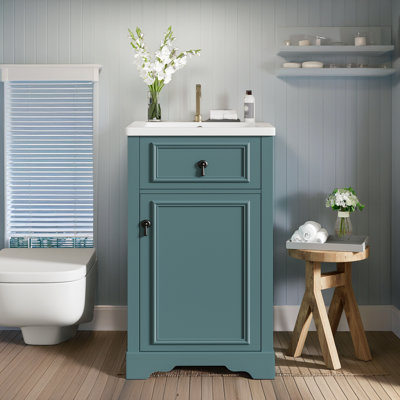 20 Inch Bathroom Vanity with Ceramic Sink, Solid Wood Frame, Soft Close Door, Adjustable Shelf