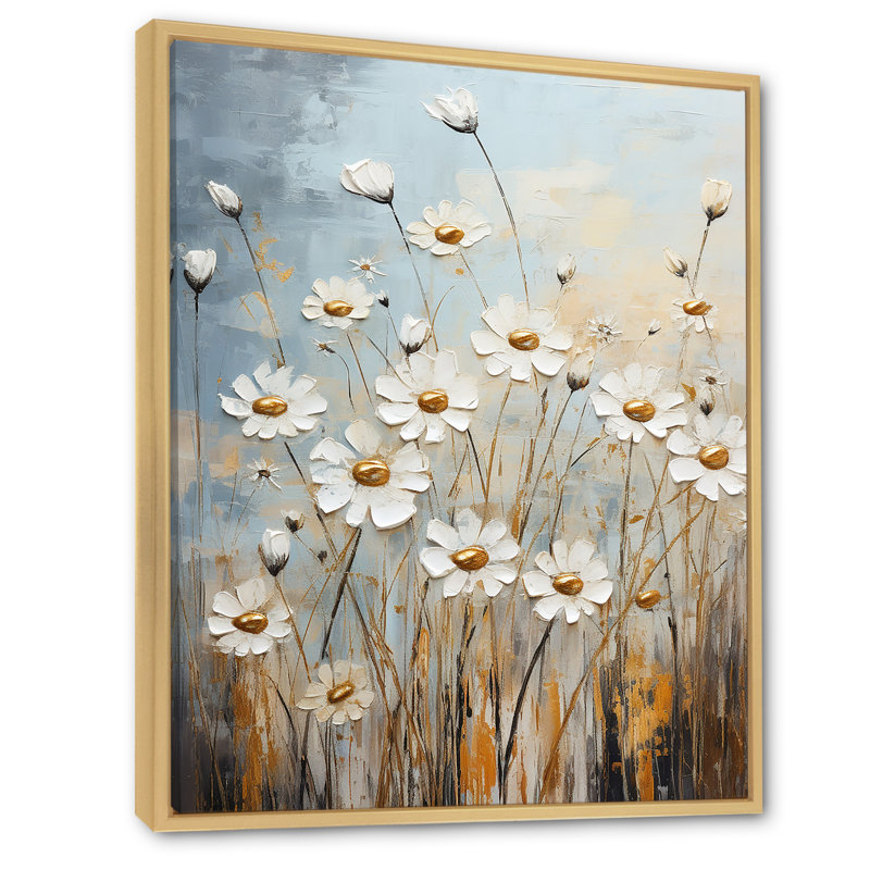 " White Daisy Blooming Elegance III ", Natural Floater Framed, 40" H x 30" W x 1.5" D