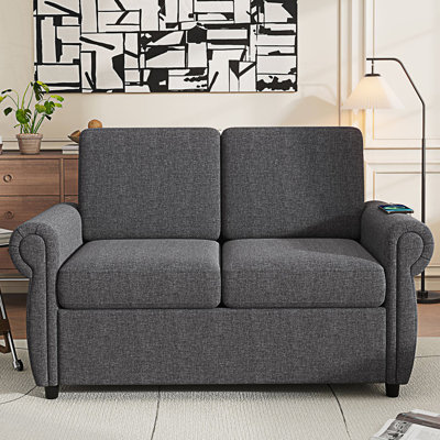 Canapé-lit escamotable, causeuse avec matelas à mémoire de forme simple et deux ports USB