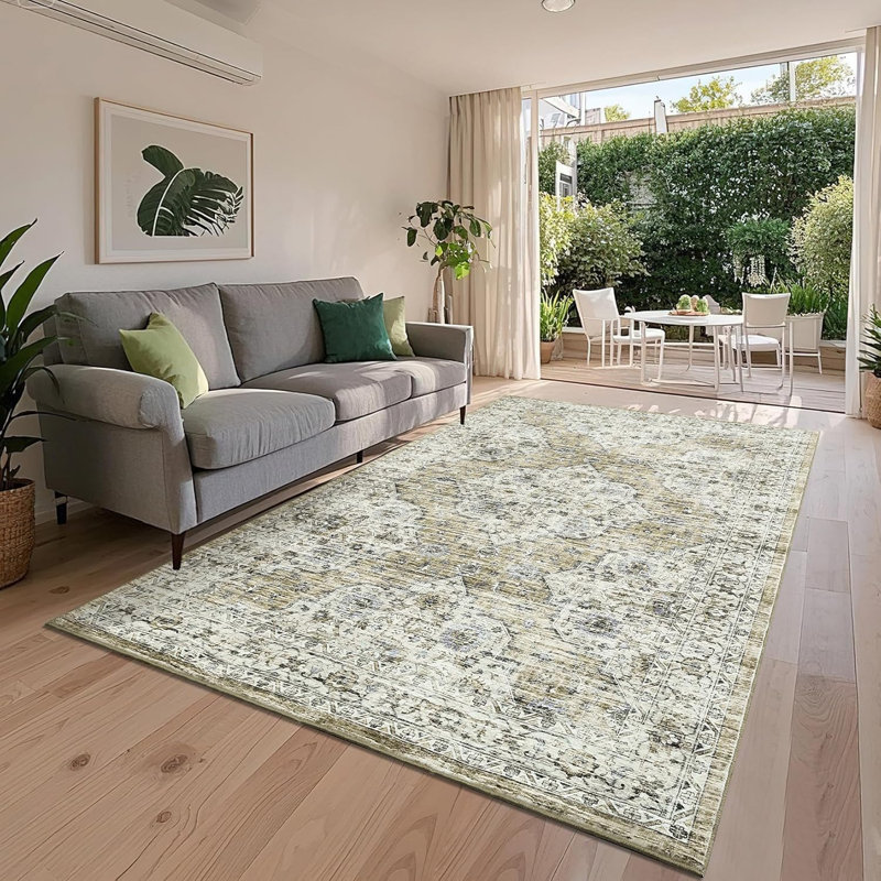 Tapis rétro brun 8 x 10 po, tapis lavable doux sans perte de poids avec envers en caoutchouc antidérapant pour le salon et la chambre à coucher