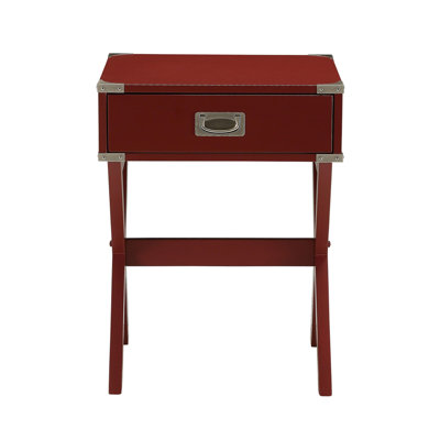 Side Table With Metal Corners, Red