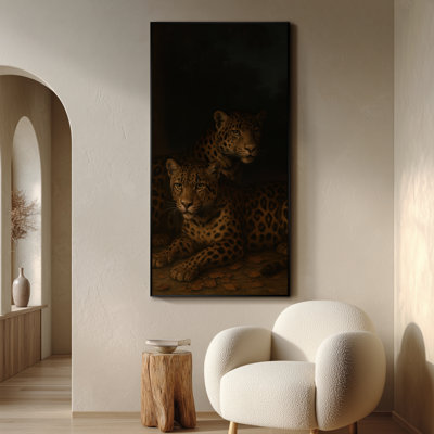 Extra Large Wall Art Fabric Print - Two Leopards Resting in Dark Forest Scene Artwork Decor for Living Room or Bedroom - "Frame Assembly Required (Unfinished Frame)"