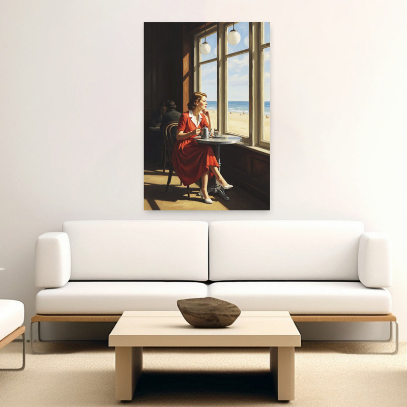 «Thoughtful Woman», vue sur la mer, plage classique et élégante, H 60 po x l 40 po