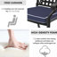 Chaise de patio de 4 pièces en fonte d'aluminium, coussins bleus à structure noire, moulage traditionnel à motif de pétales, thermolaquage et résistance à la corrosion, siège confortable, rangement facile et empilable, protection contre le soleil