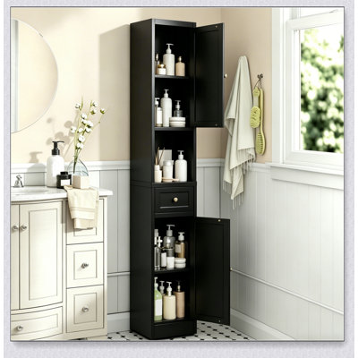 Armoire de rangement pour salle de bain de 71 pouces de hauteur, 5 niveaux étroits en métal avec 2 portes et tablettes réglables, autoportante pour économiser de l'espace