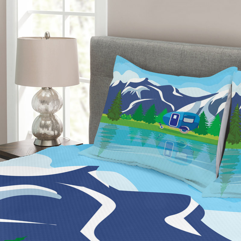 Adreina Green/Blue Microfibre Bedspread Set, 220 x 264 cm