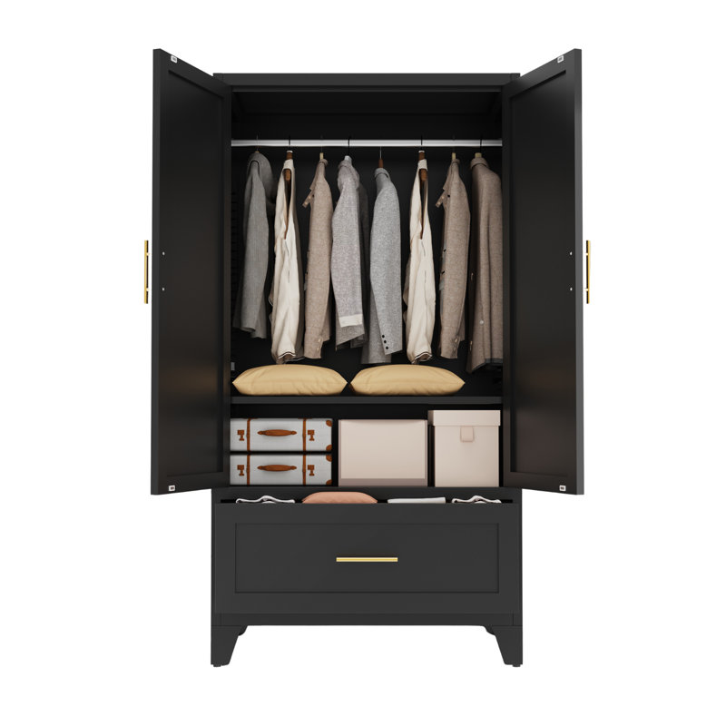 Armoire de rangement en acier 60 po avec tiroir et barre de suspension H 60 po, noir mat, 60 pouces, Noir mat