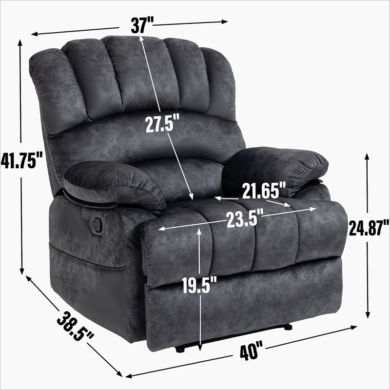 Large Manual Recliner Chair in Fabric for Living Room, Gray