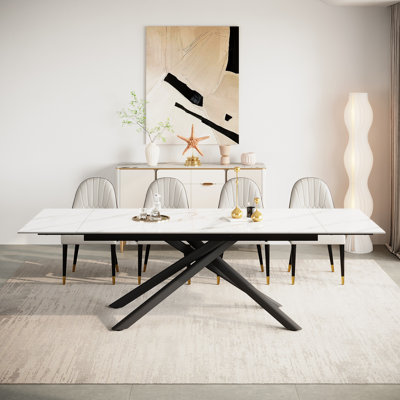 Table de salle à manger rectangulaire extensible en pierre frittée de 70,86 po à 102,36 po Charlana pour 8-10