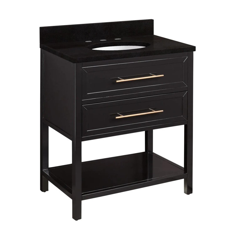 30" Robertson Single Bathroom Vanity Set with Oval Undermount Sink, 8" Widespread, Carrara Marble, Black