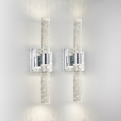 17"(H) Contemporary Crystal Wall Light, Chrome Finish With Bubble Crystal, 2-Light Sconce For Bathroom, Bedroom, Hallway – Modern Indoor Lighting Fixture